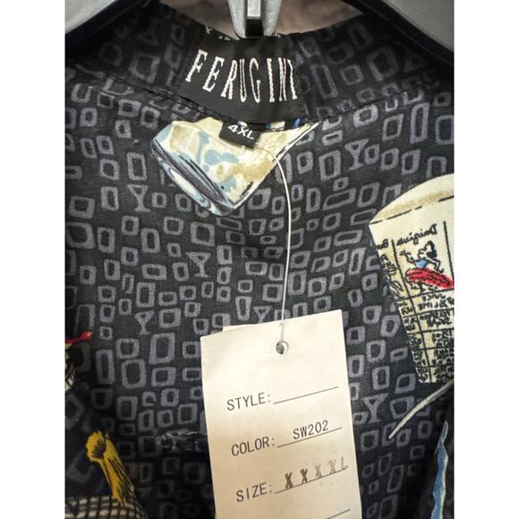 Ferugini Men's Cocktails & Casino Black Button Up Short Sleeve Shirt 4XL NWT! - Picture 4 of 4